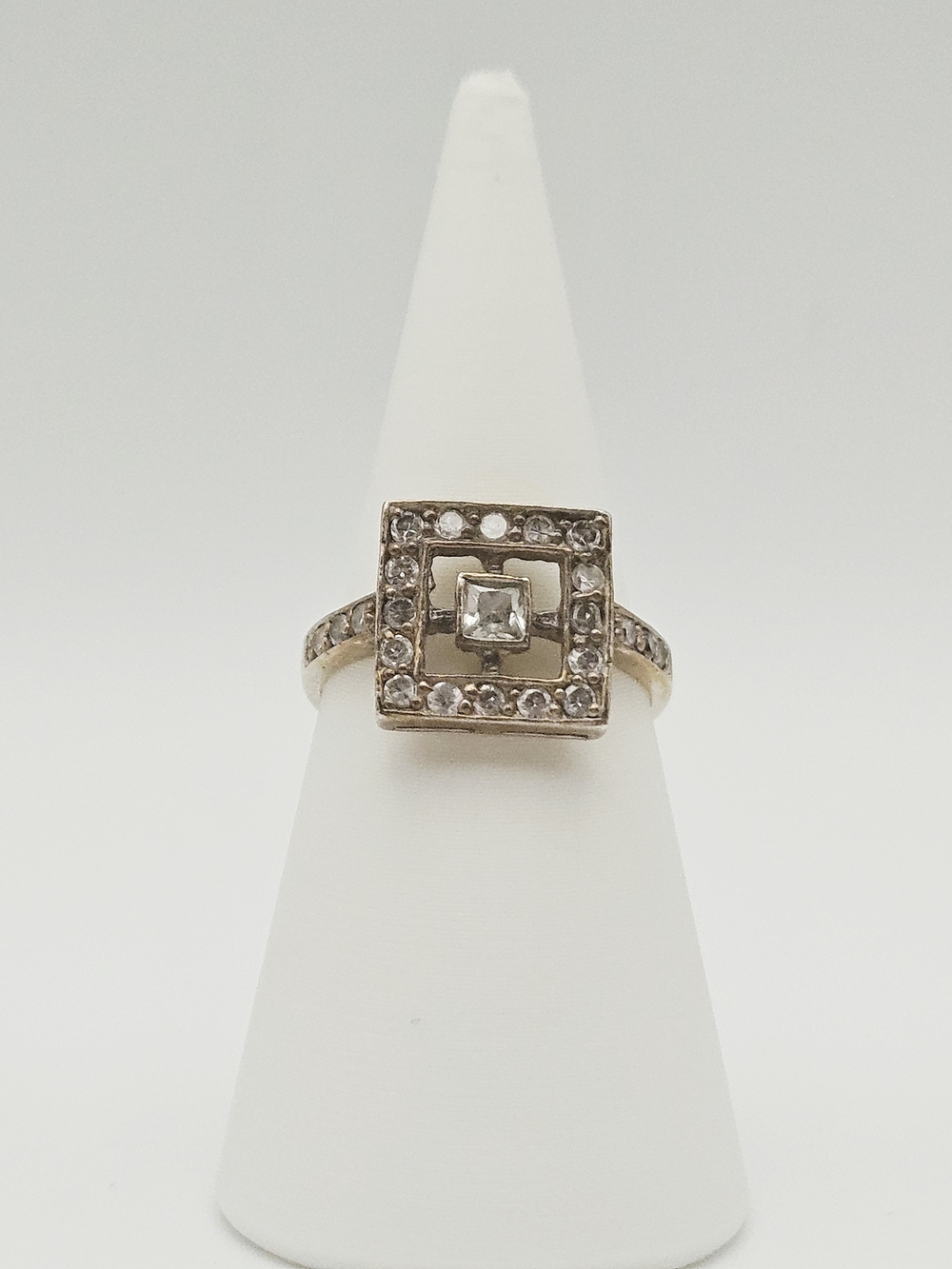 Square Halo Sterling Silver Ring